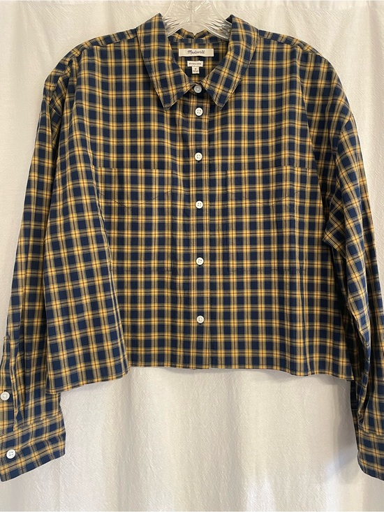 Madewell Tops - Madewell Navy and Yellow Plaid Button-Down Shirt, size medium